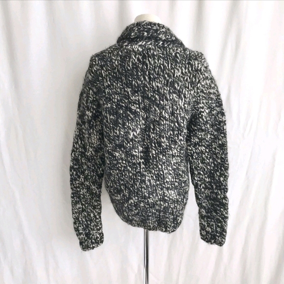 Club Monaco Women’s Wool Black White Thick Knit Zip Up Cardigan/jacket Medium - Picture 7 of 12